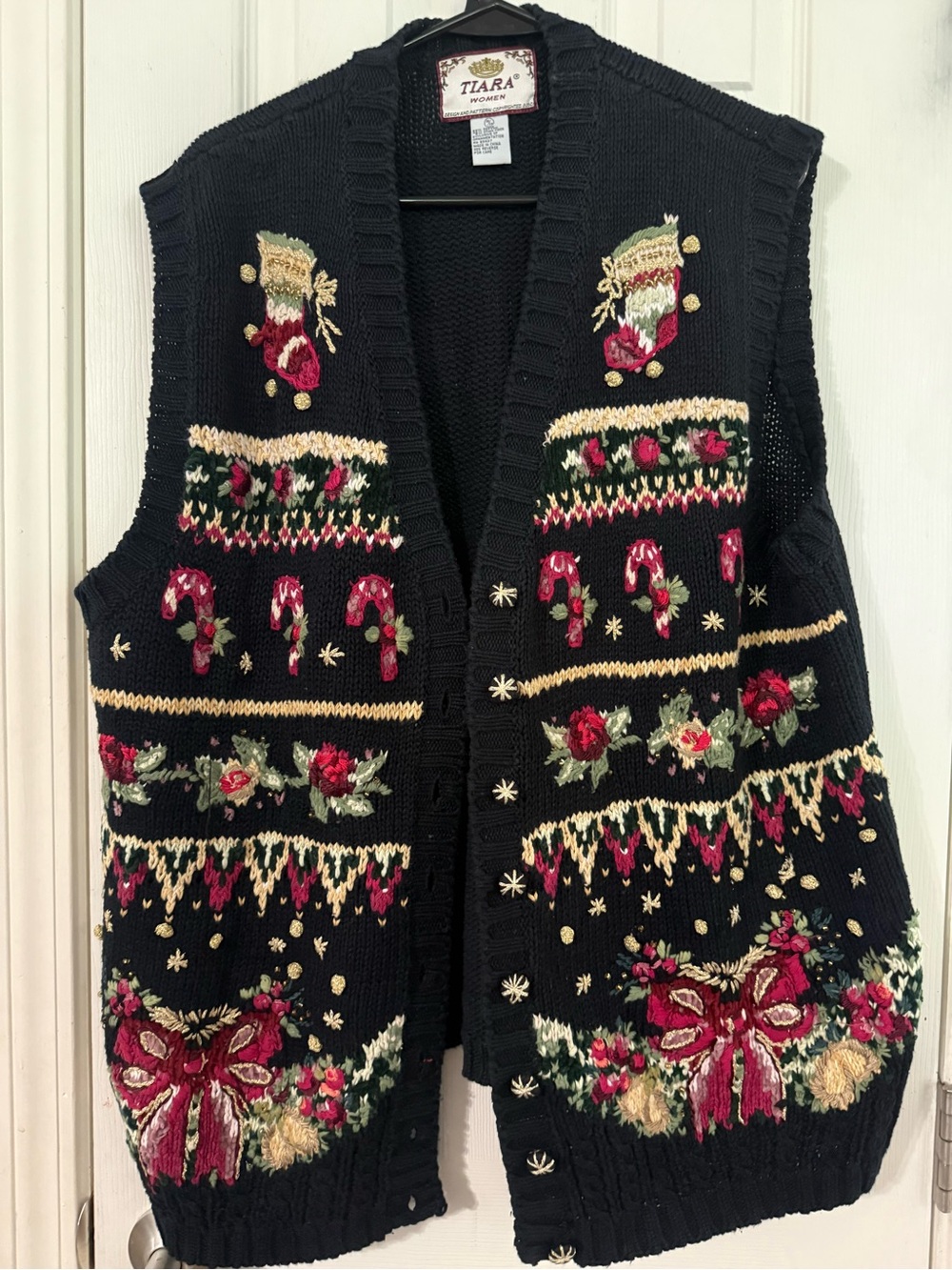 Tiara International Vintage Black Ugly Christmas Sweater Vest